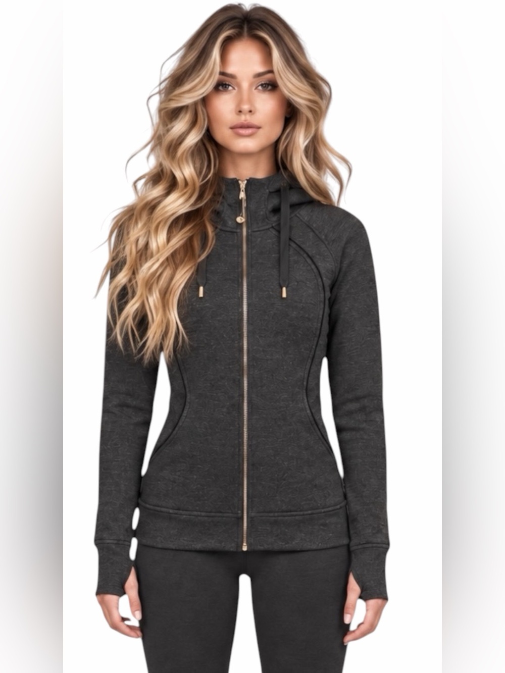 Lululemon – Scuba Hoodie * Plush Full Zip Velour – Heathered Core Black – Sz. 8